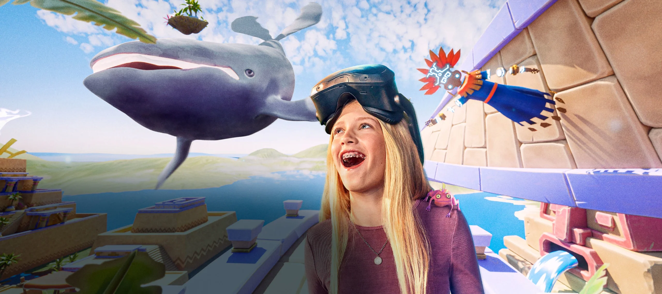 lächelndes kleines Mädchen spielt ENGINEERIUM inneres Kind VR Duisburg Familie Spaß Glück Kinder